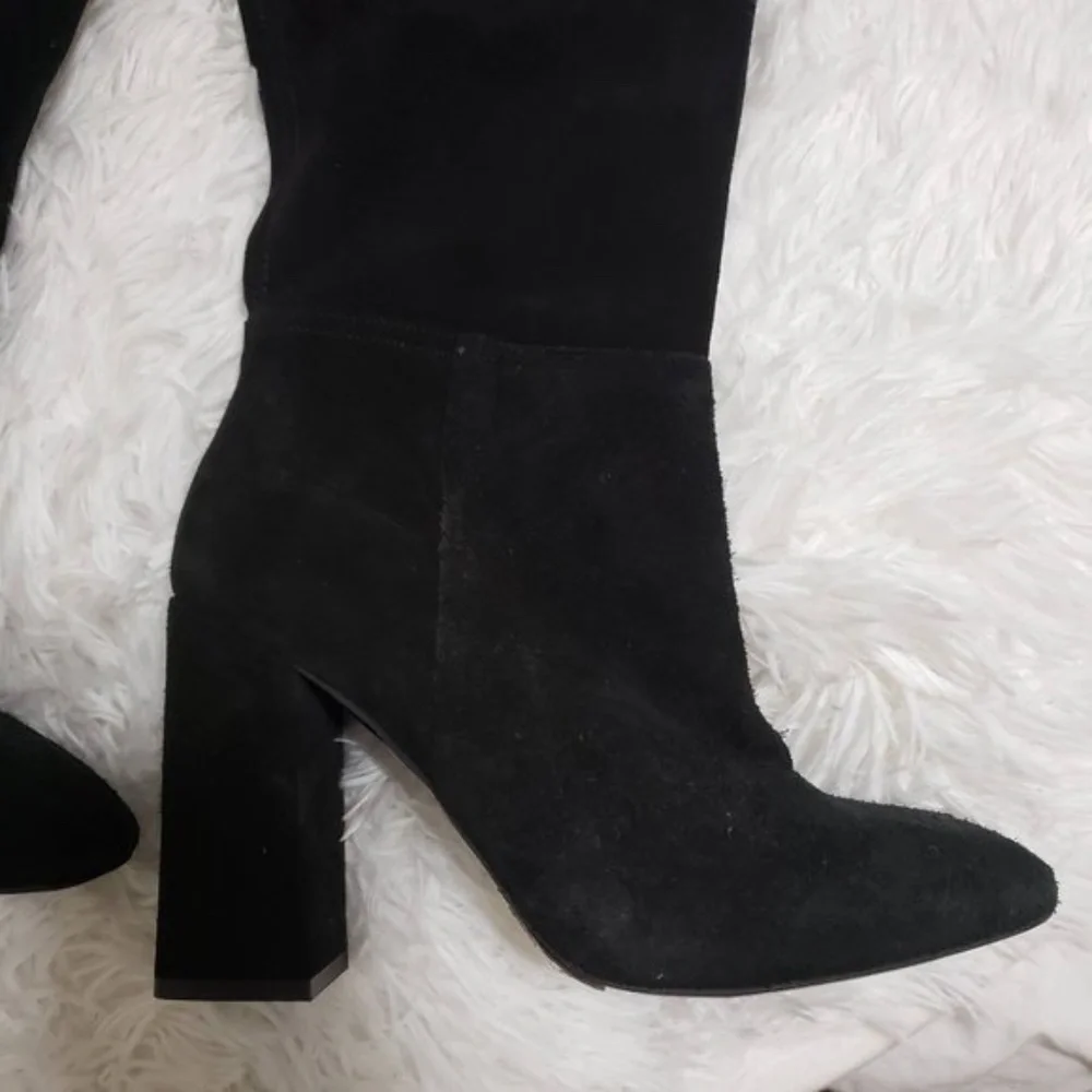Free People Black Over-the-Knee Suede Block Heel Boots